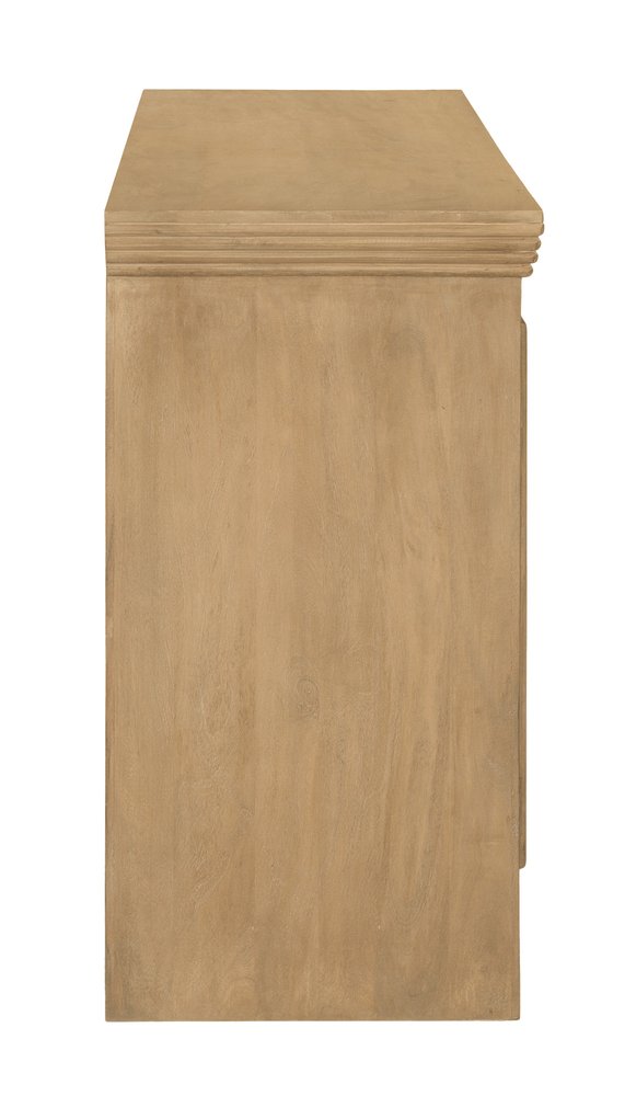 76" Natural Distressed Solid Wood Sideboard Soft Close with Four Glass Doors