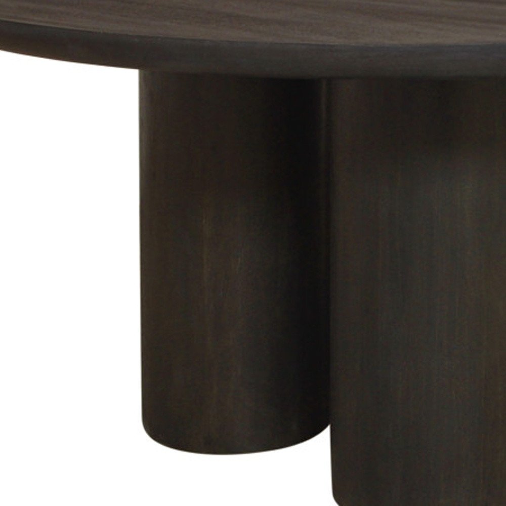 Seven Piece Dark Brown Round Solid Wood Dining Set with Six Chairs