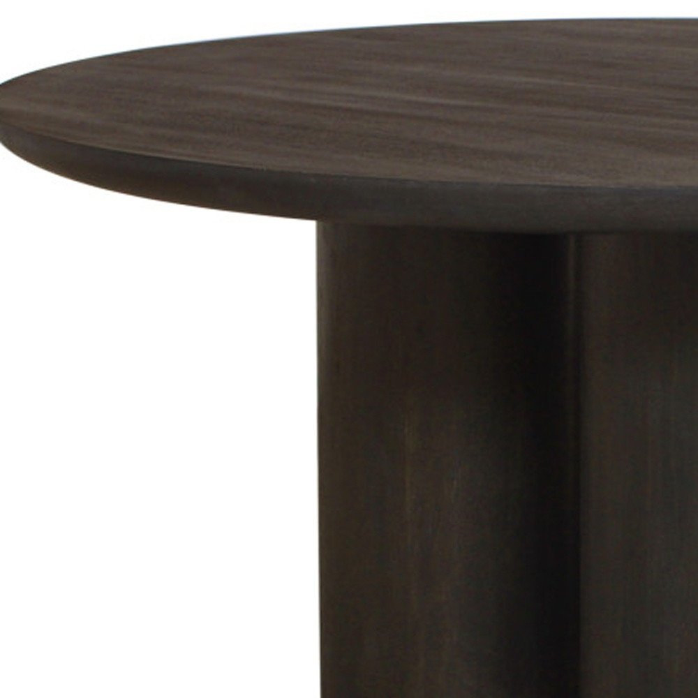 Seven Piece Dark Brown Round Solid Wood Dining Set with Six Chairs