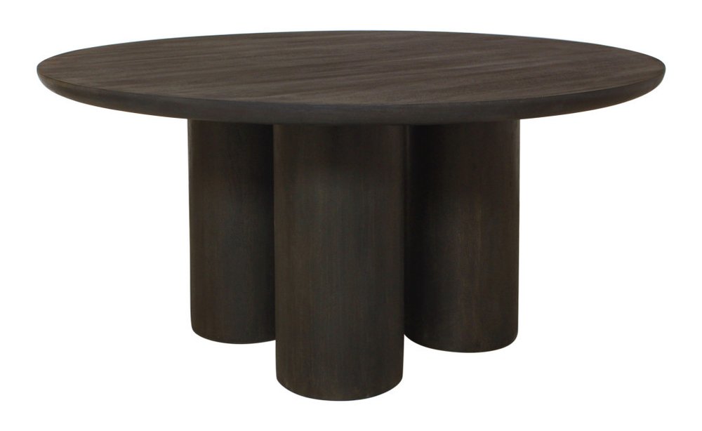 Seven Piece Dark Brown Round Solid Wood Dining Set with Six Chairs