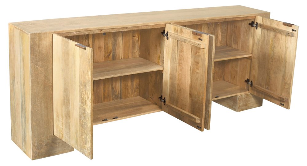 86" Natural Distressed Solid Wood Sideboard with Four Doors