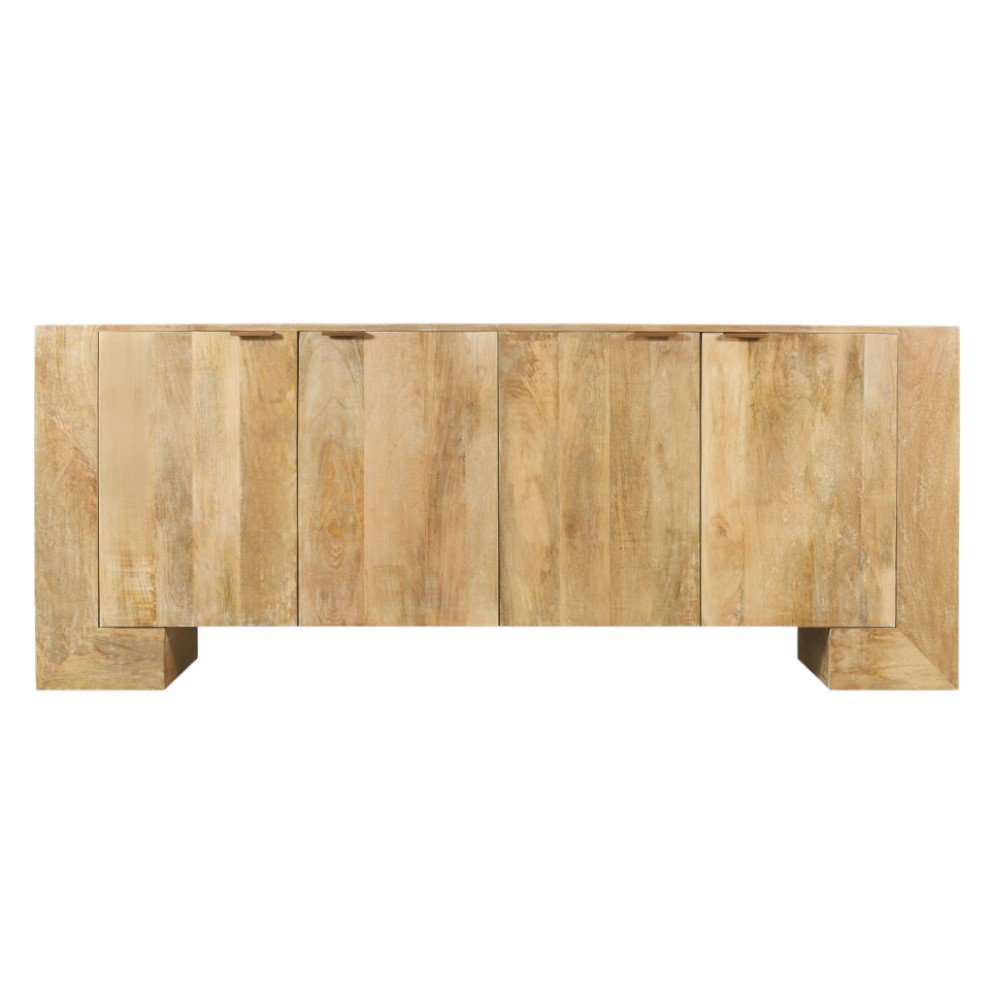 86" Natural Distressed Solid Wood Sideboard with Four Doors