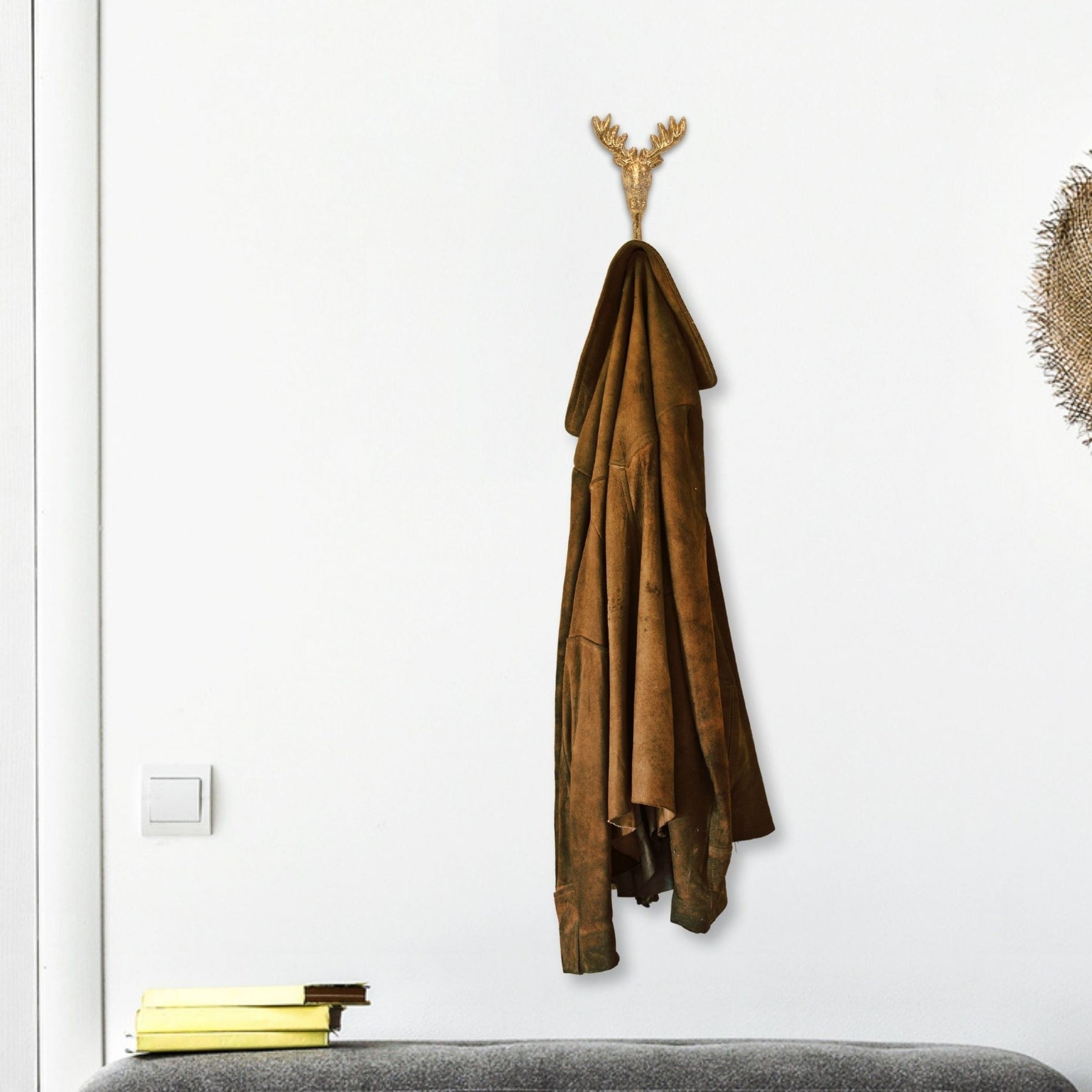 3" Gold Cast Iron Deer Stag Wall Hook