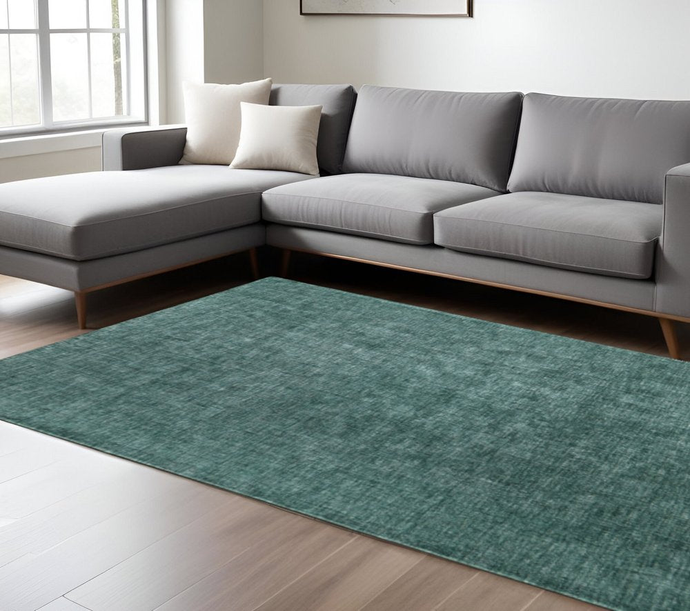 9' X 13' Green And White Hand Woven Area Rug