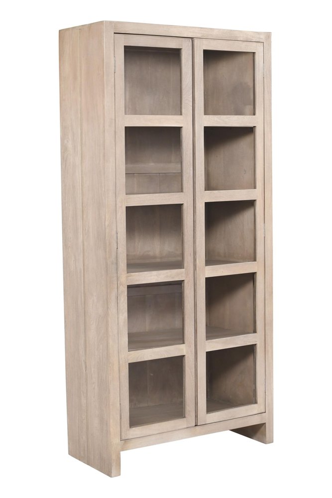 91" Ivory Distressed Solid Wood Frame Accent Cabinet With Two Doors