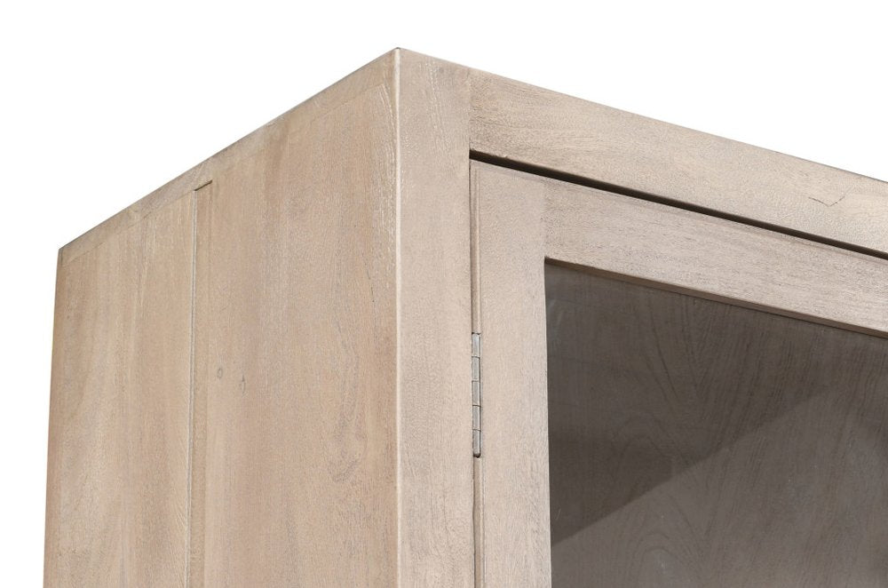 91" Ivory Distressed Solid Wood Frame Accent Cabinet With Two Doors