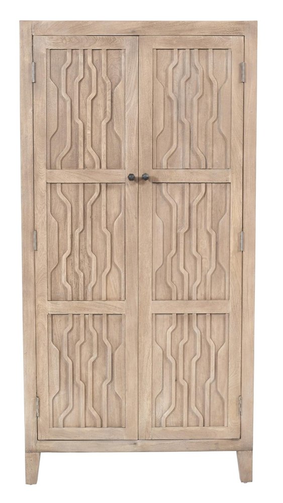 72" Ivory Distressed Solid Wood Frame Accent Cabinet With Two Doors