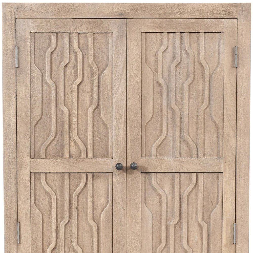 72" Ivory Distressed Solid Wood Frame Accent Cabinet With Two Doors