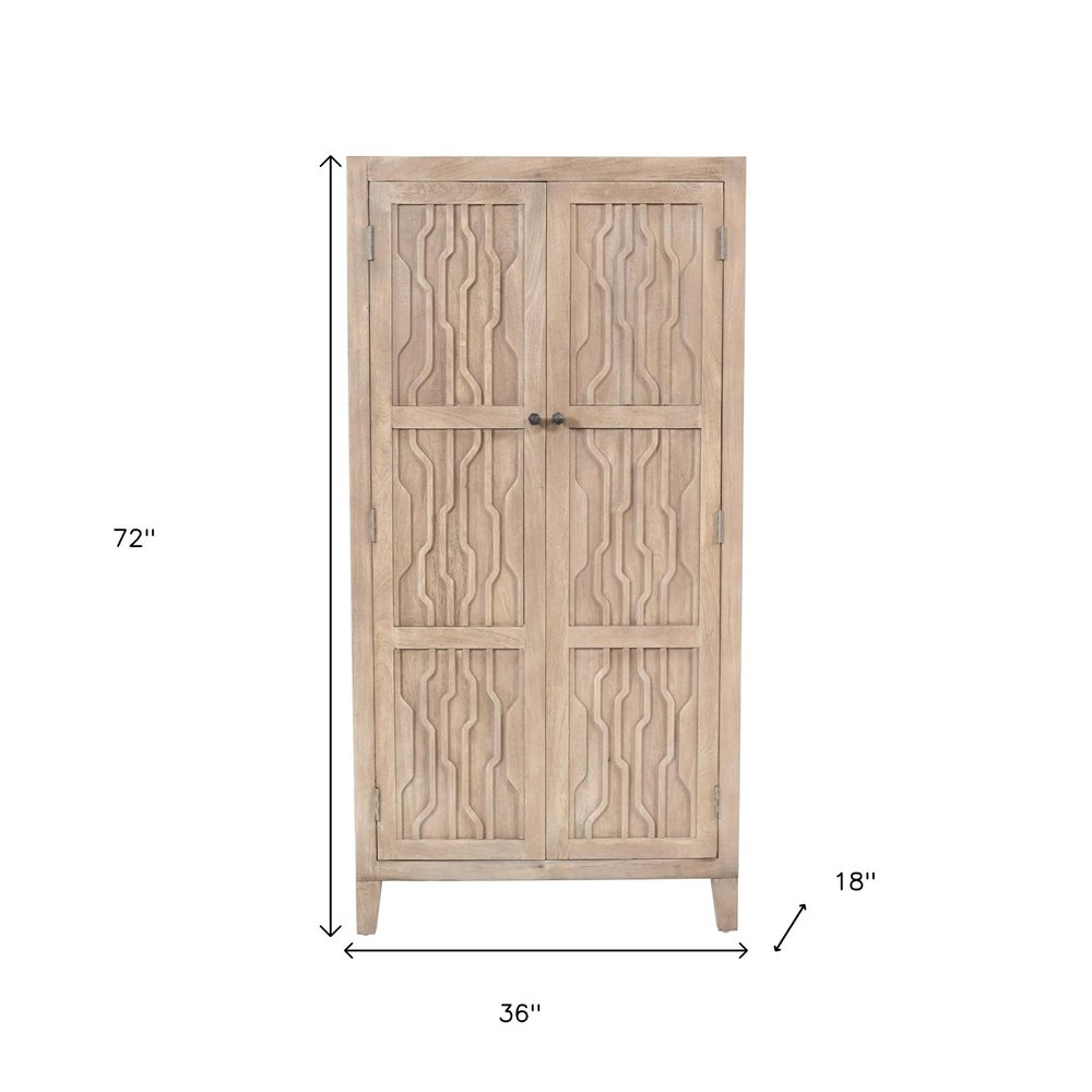 72" Ivory Distressed Solid Wood Frame Accent Cabinet With Two Doors