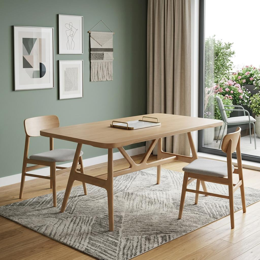 63" Natural Solid Wood Trestle Base Dining Table
