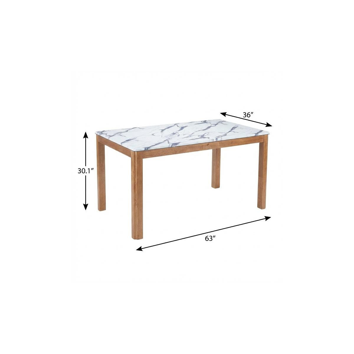 63" White and Natural Faux Marble and Solid Wood Dining Table