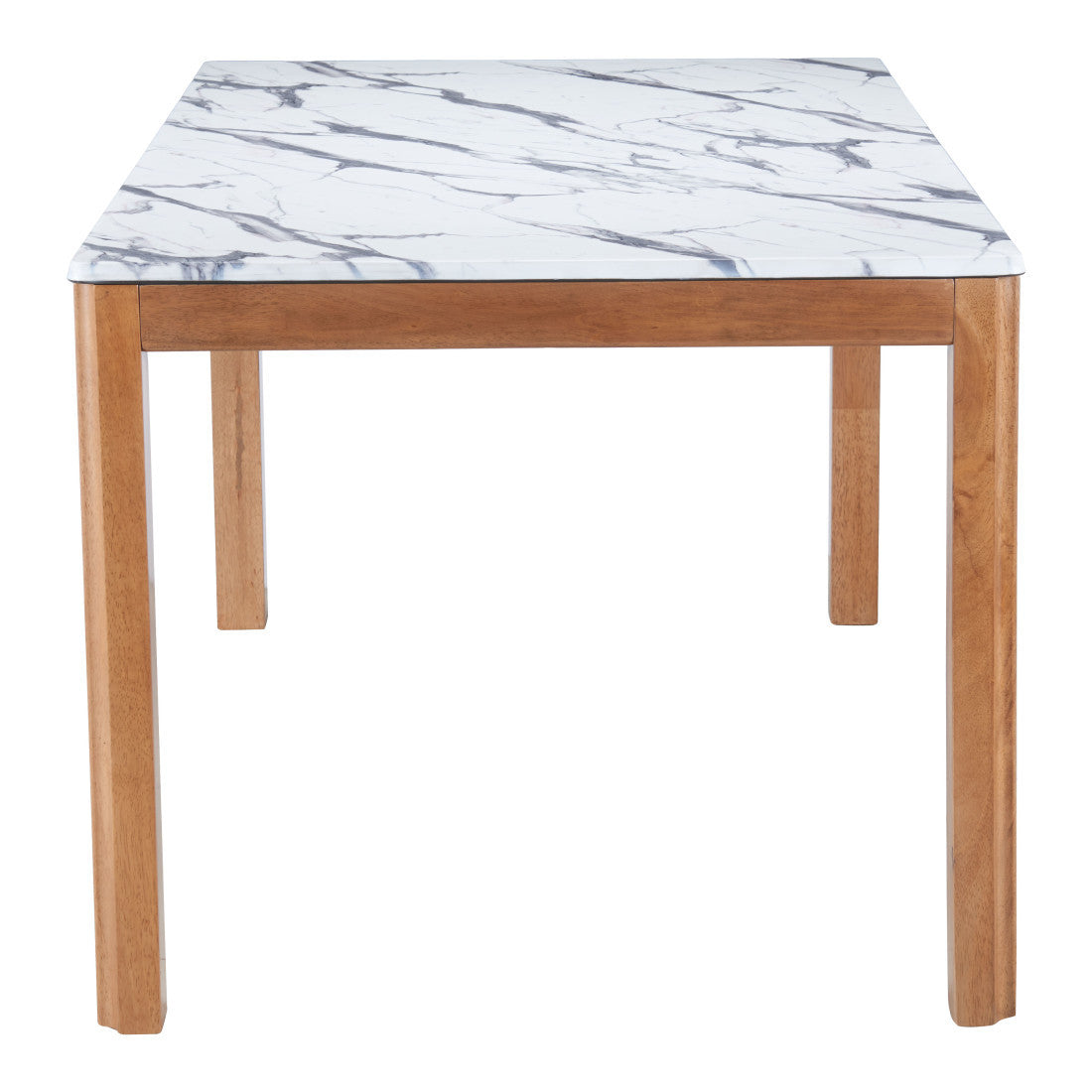 63" White and Natural Faux Marble and Solid Wood Dining Table