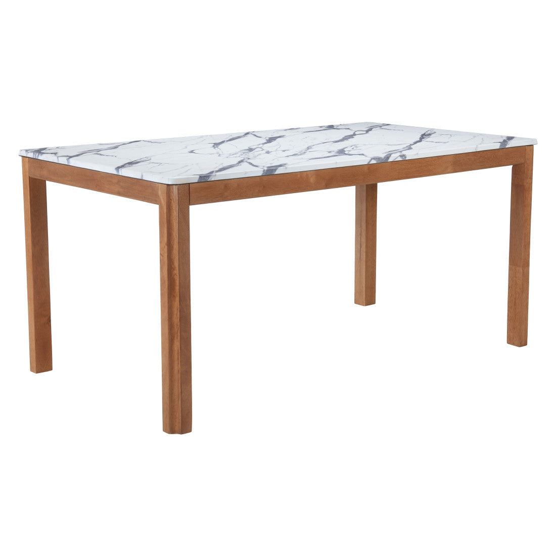 63" White and Natural Faux Marble and Solid Wood Dining Table