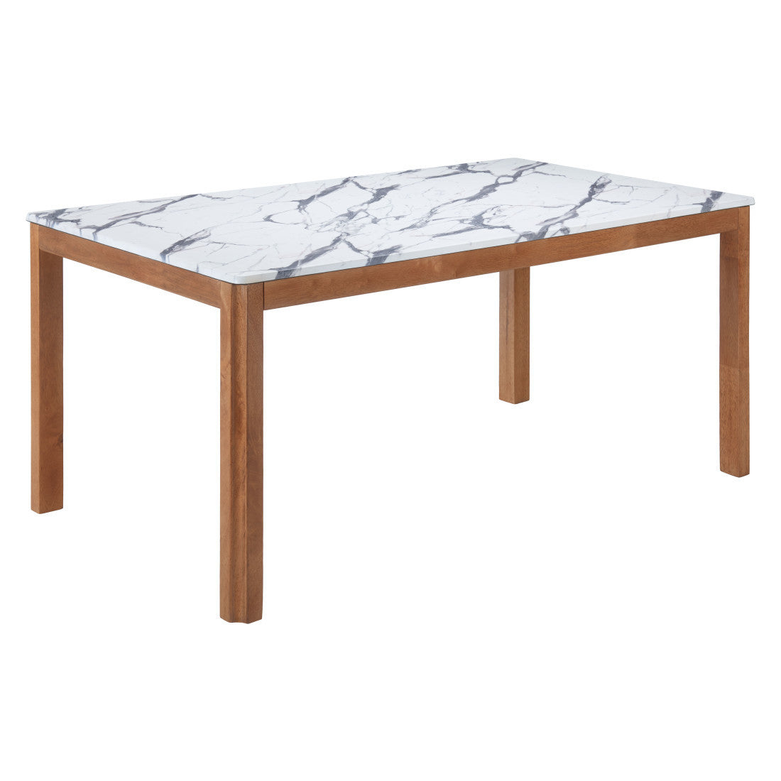 63" White and Natural Faux Marble and Solid Wood Dining Table