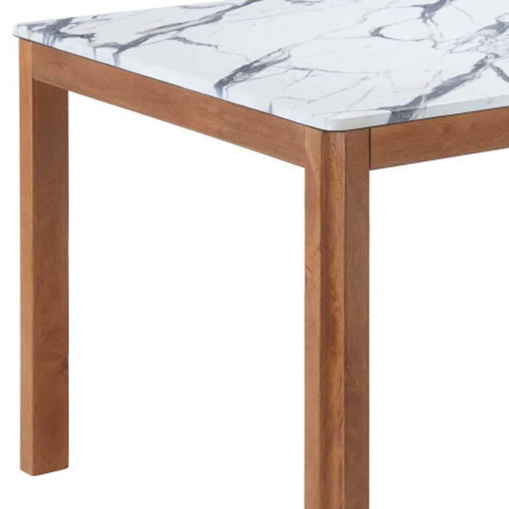 63" White and Natural Faux Marble and Solid Wood Dining Table