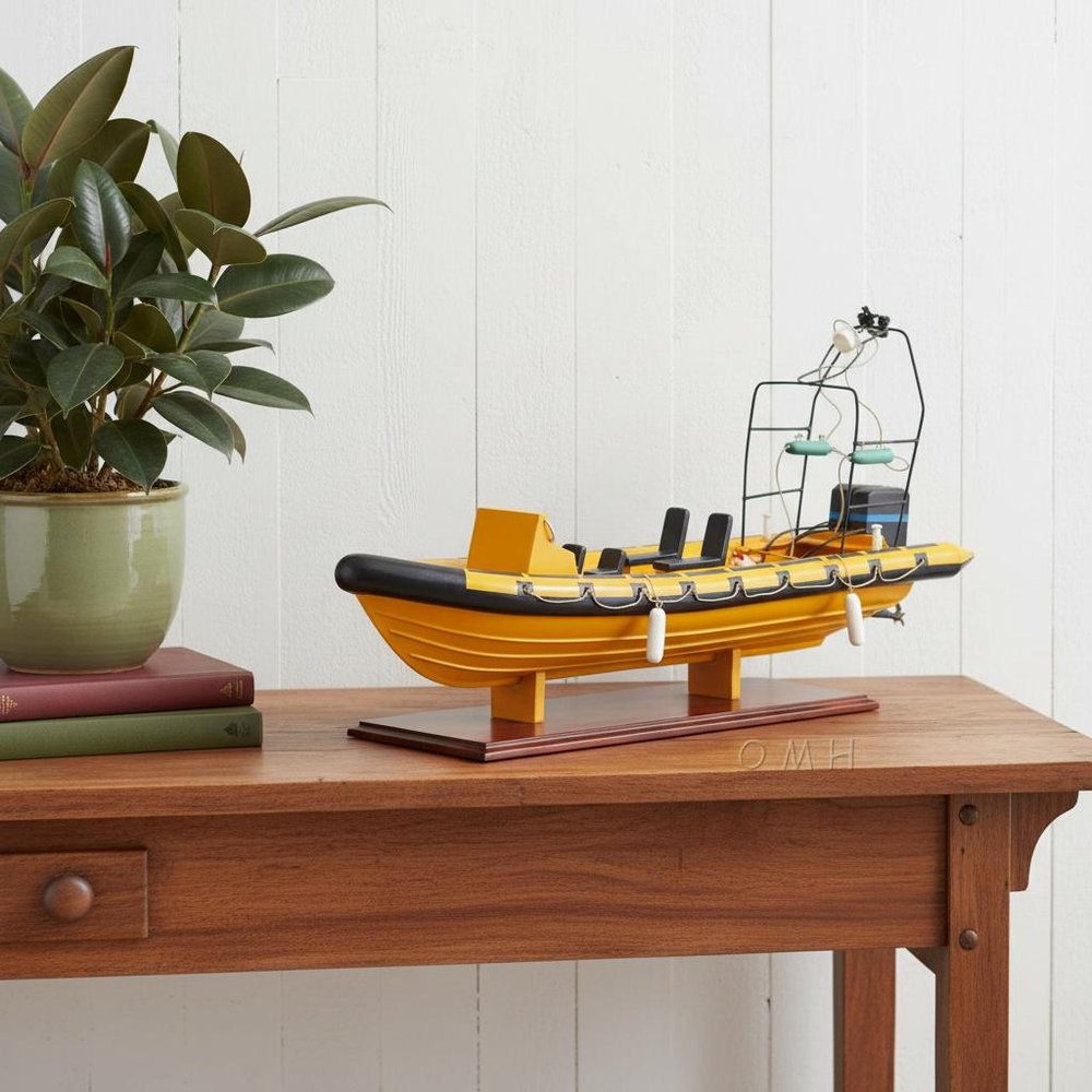 13" Unfinished Wood Hand Painted Model Boat