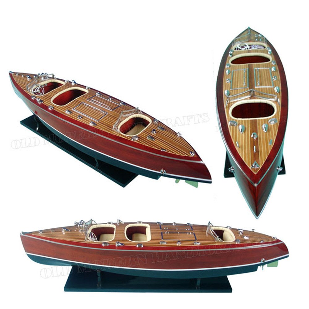 17" Unfinished Wood Hand Painted Model Boat