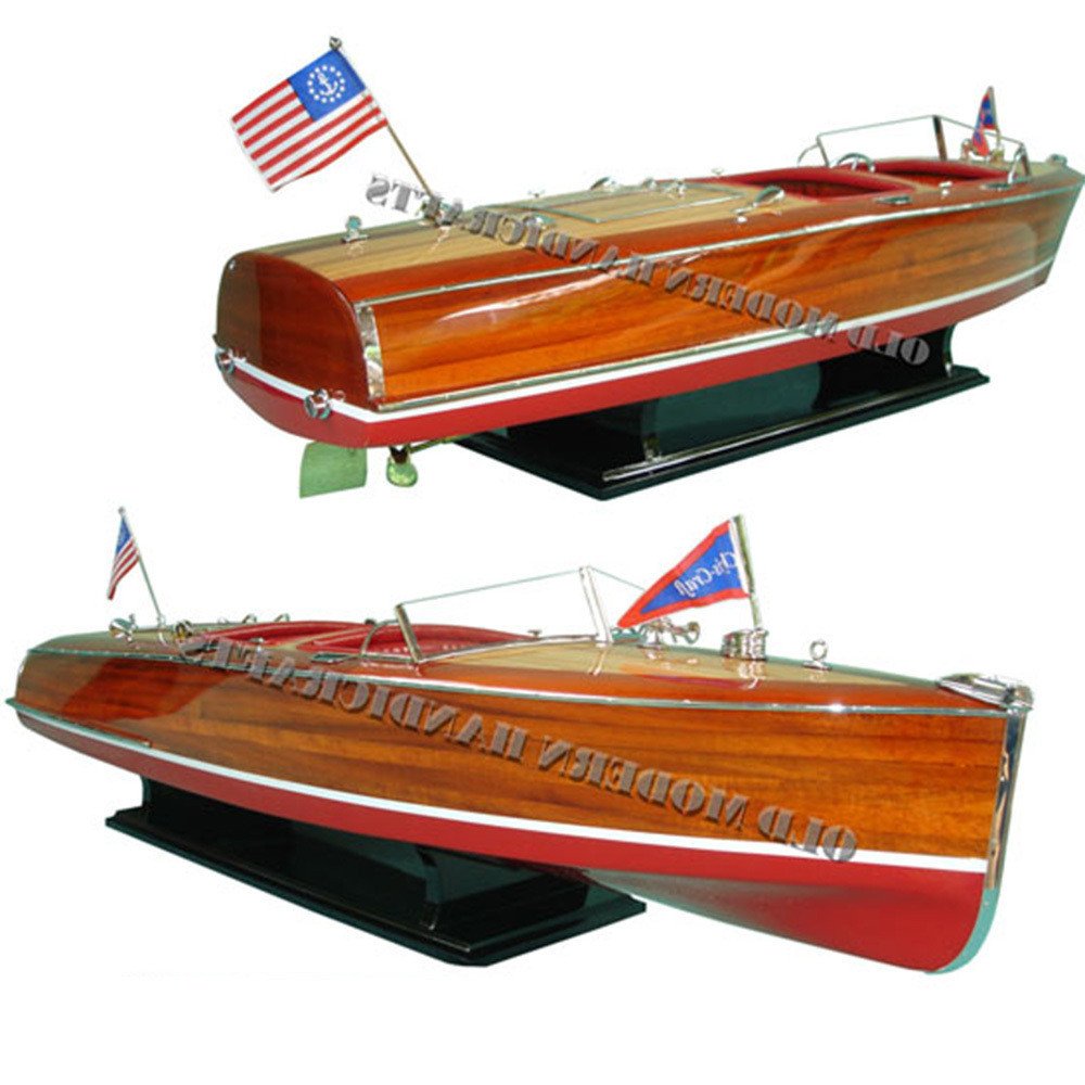 10" Unfinished Wood Hand Painted Model Boat