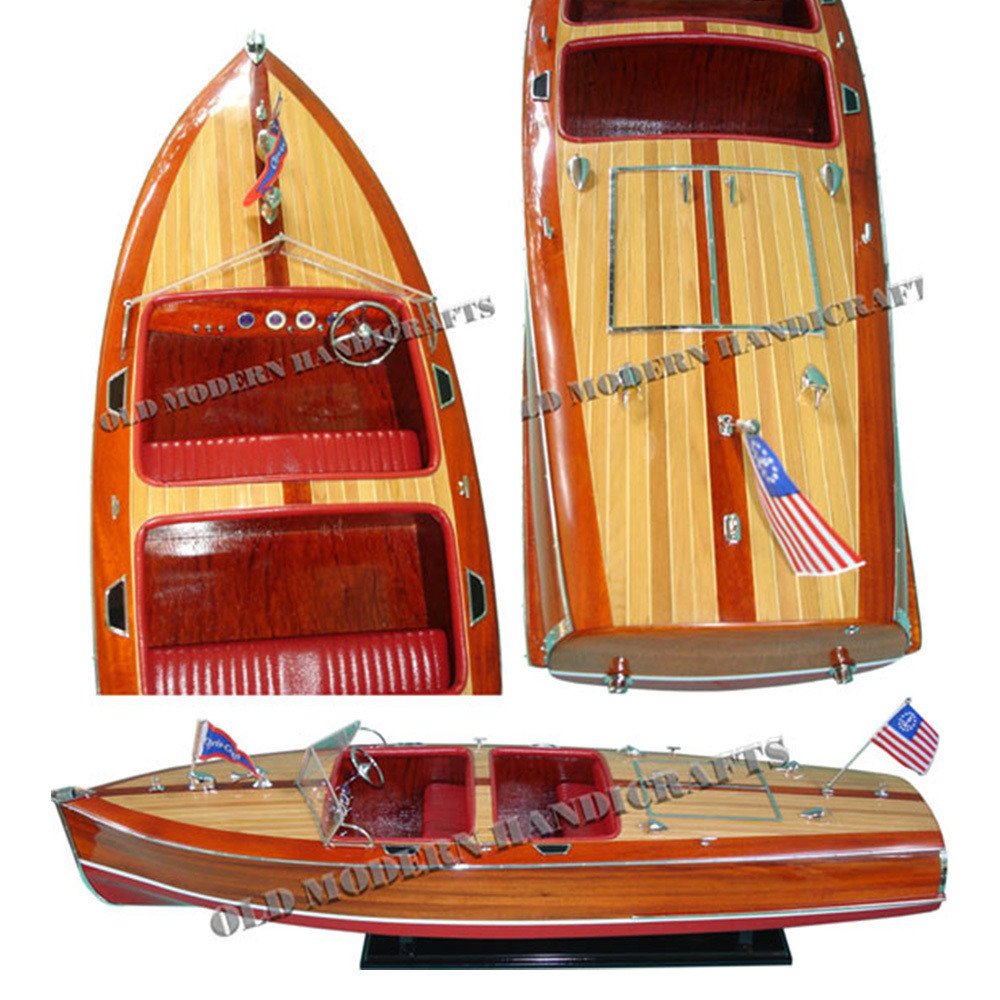 10" Unfinished Wood Hand Painted Model Boat