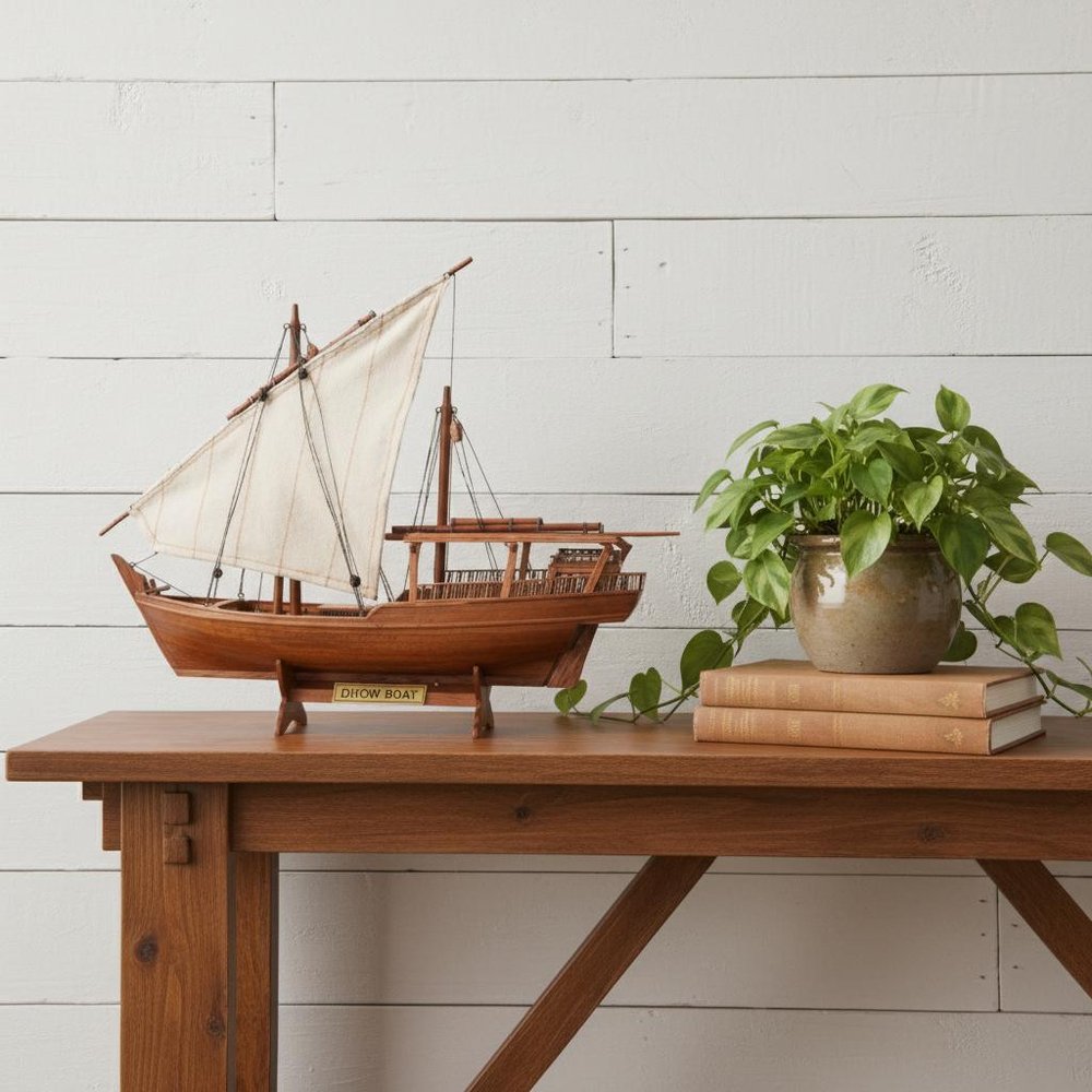 11" Unfinished Wood Hand Painted Model Boat