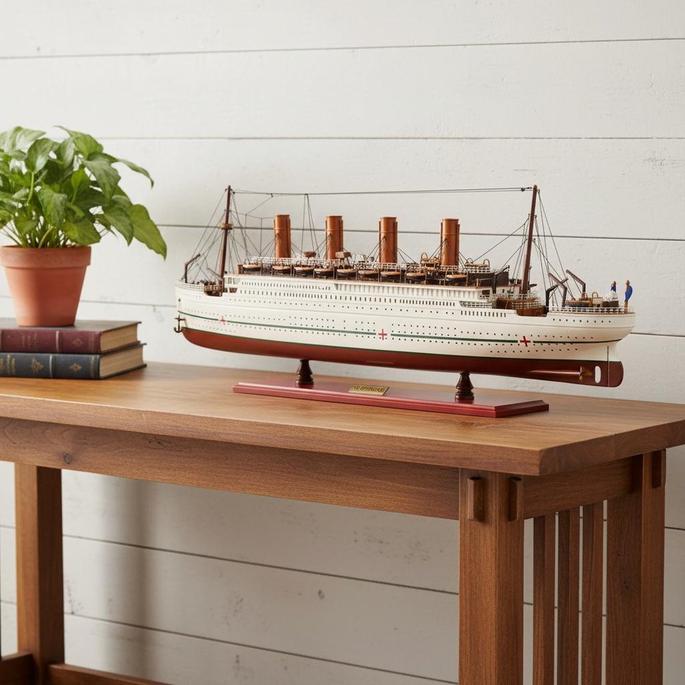13" Unfinished Wood Hand Painted Model Boat