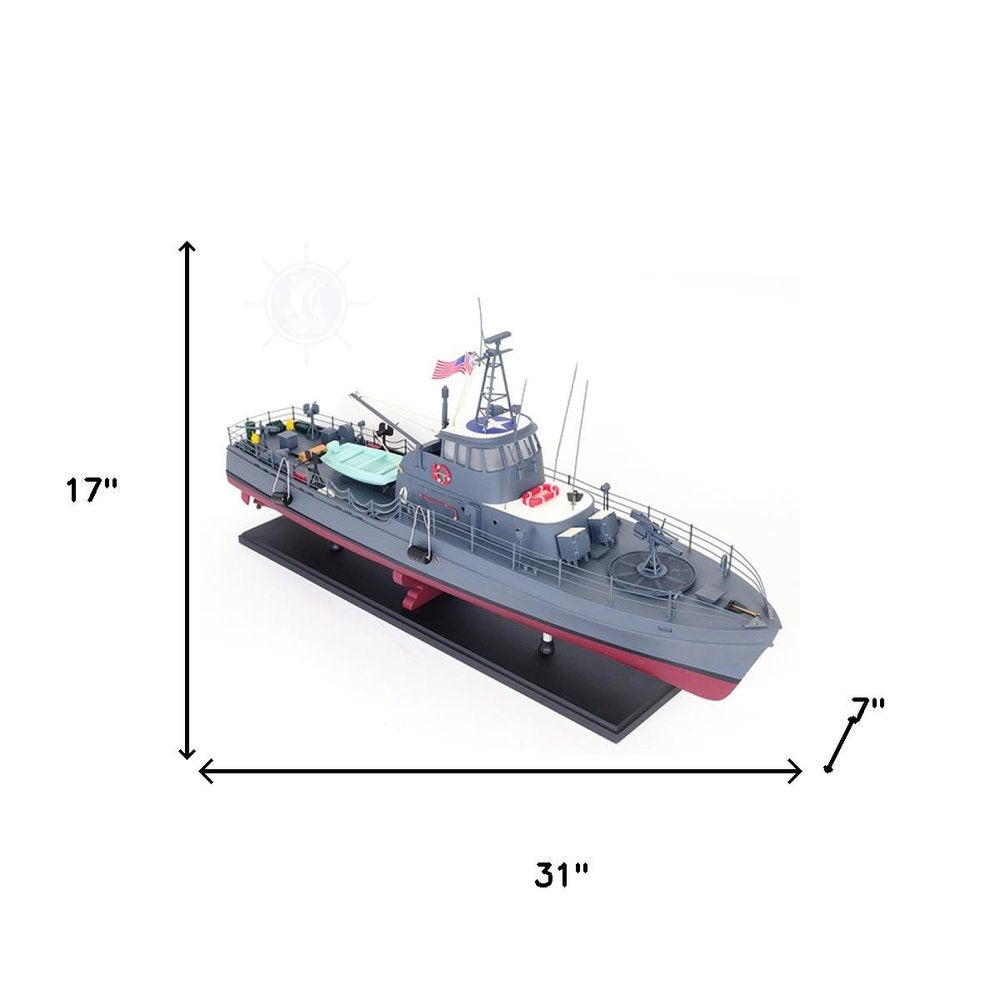 17" Unfinished Wood Hand Painted Model Boat