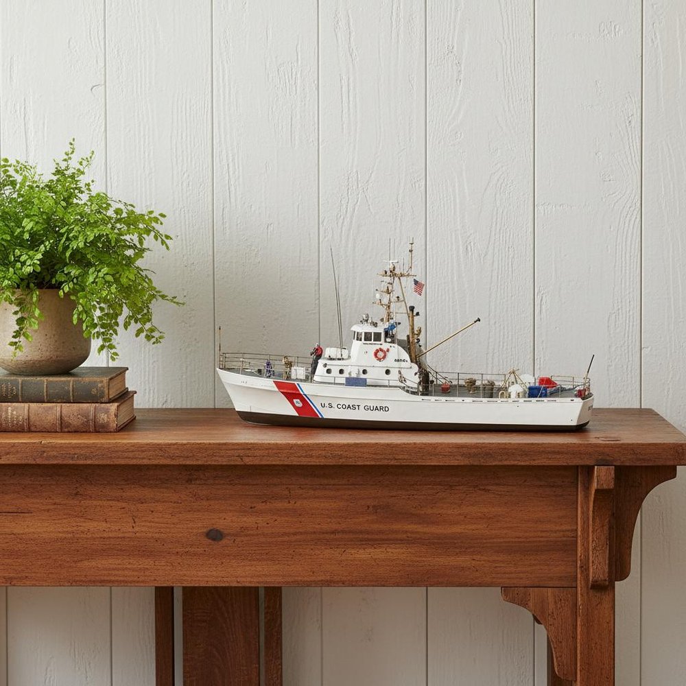 17" Unfinished Wood Hand Painted Model Boat