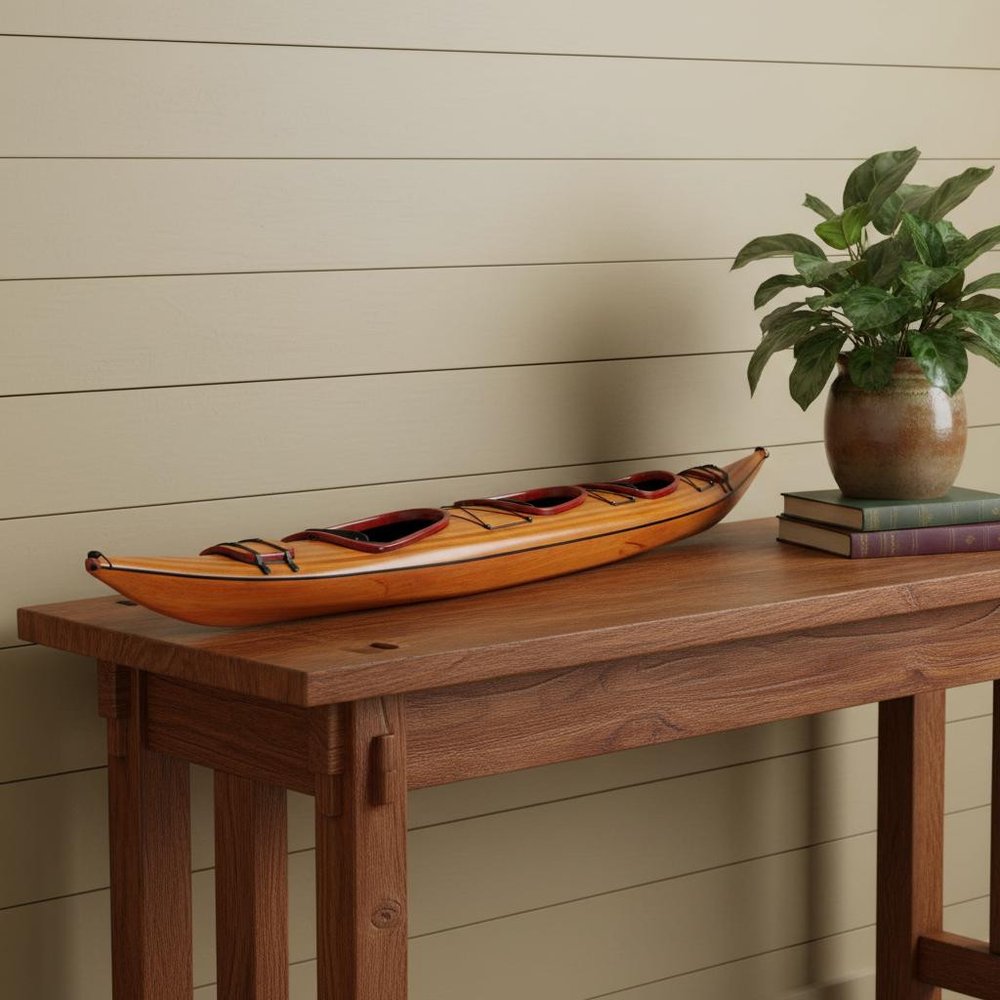 10" Unfinished Wood Hand Painted Model Boat