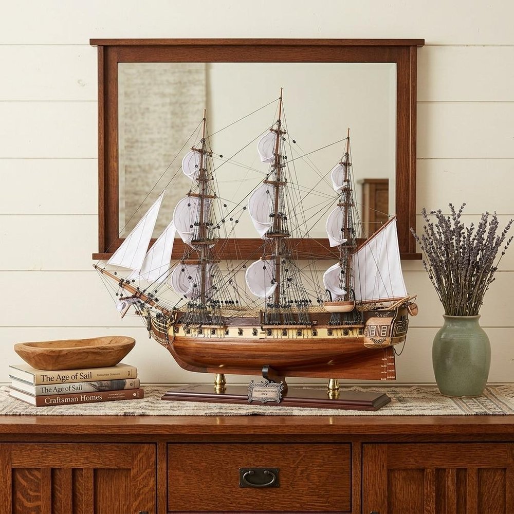 25" Unfinished Wood Hand Painted Model Boat