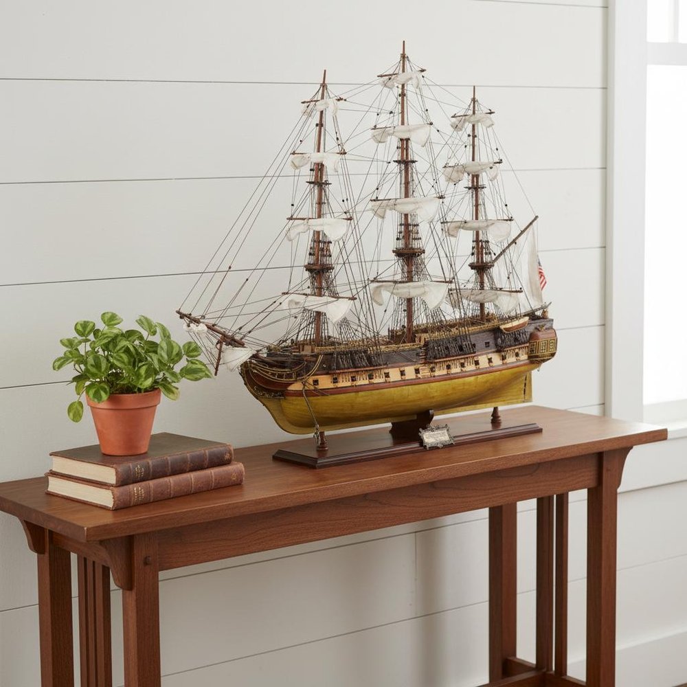 13" Unfinished Wood Hand Painted Model Boat