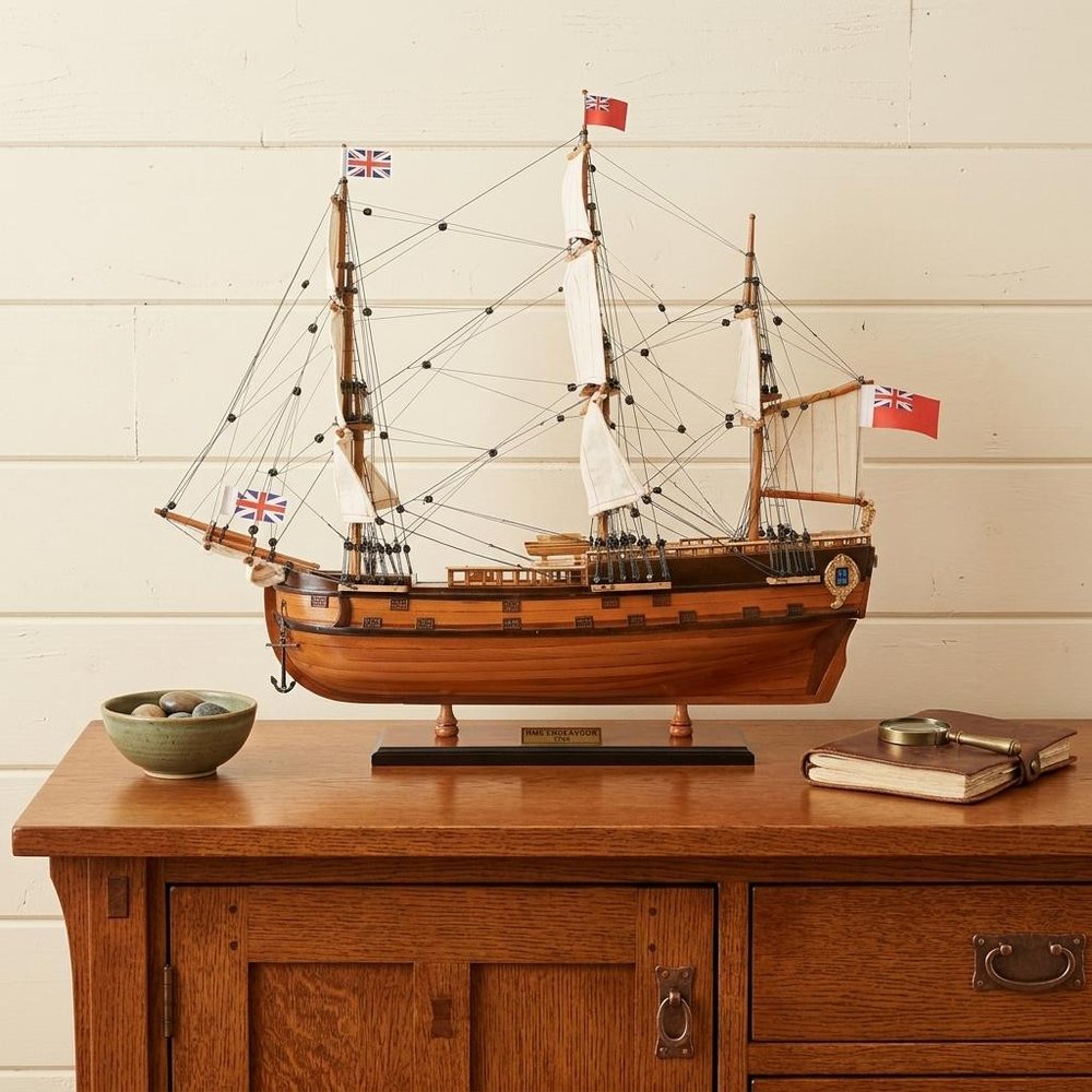 21" Unfinished Wood Hand Painted Boat Model Boat