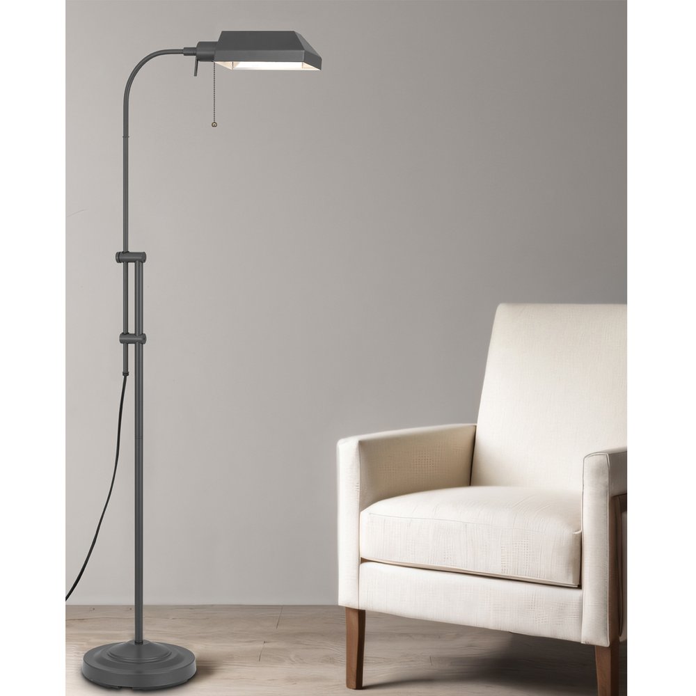 Gray Metal Adjustable Reading Floor Lamp With Gray Metal Shade