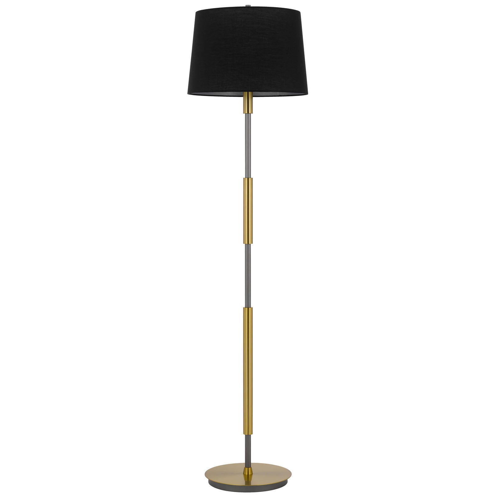 60" Antiqued Brass Metal Floor Lamp With Black Fabric Drum Shade