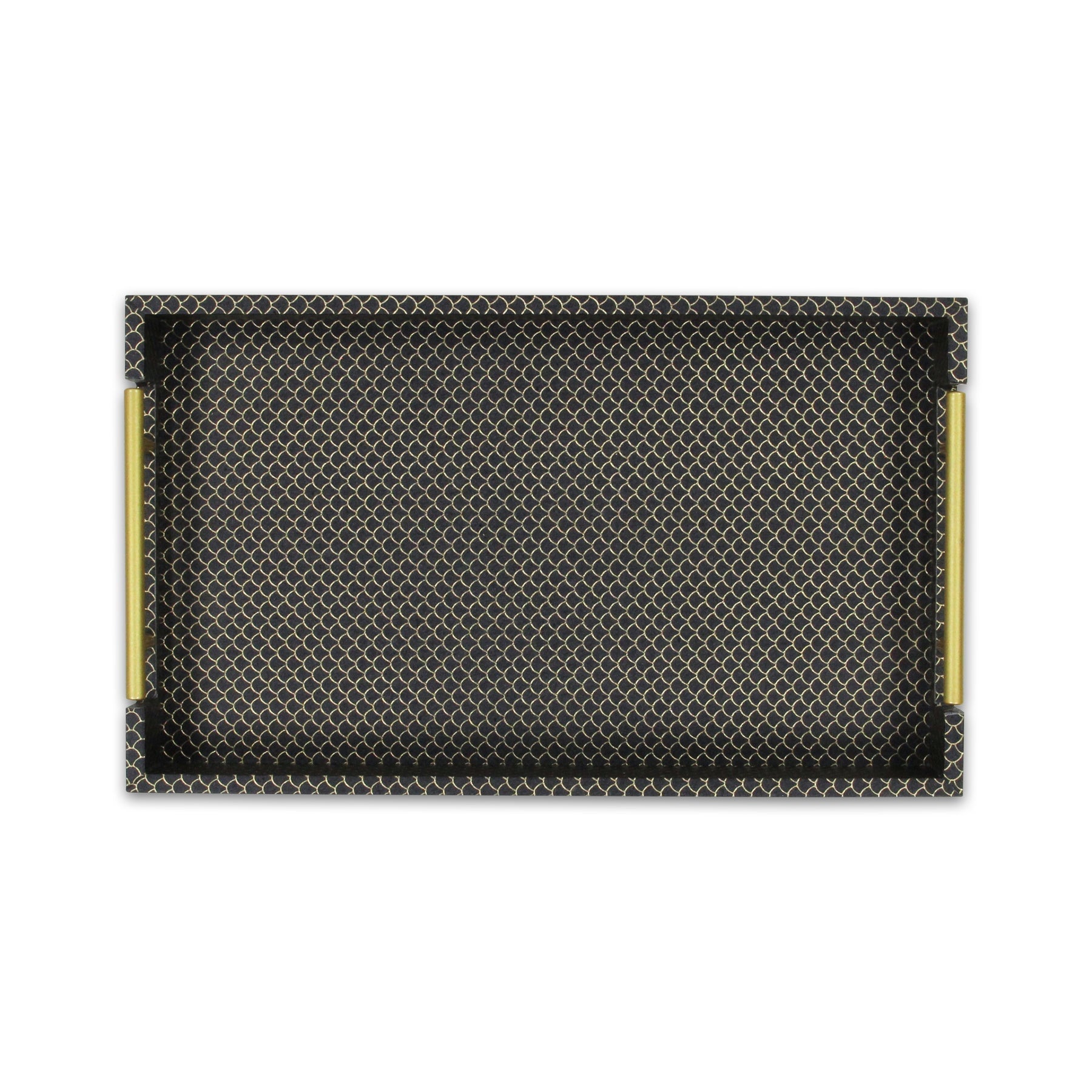 16" Black And Gold Geometric Print Handmade Serving Tray