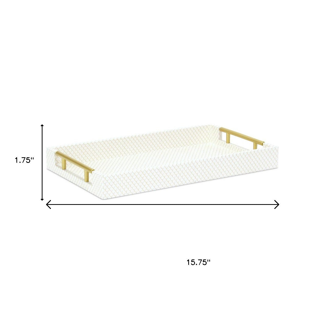 16" Ivory And Gold Geometric Print Handmade Serving Tray With Handles
