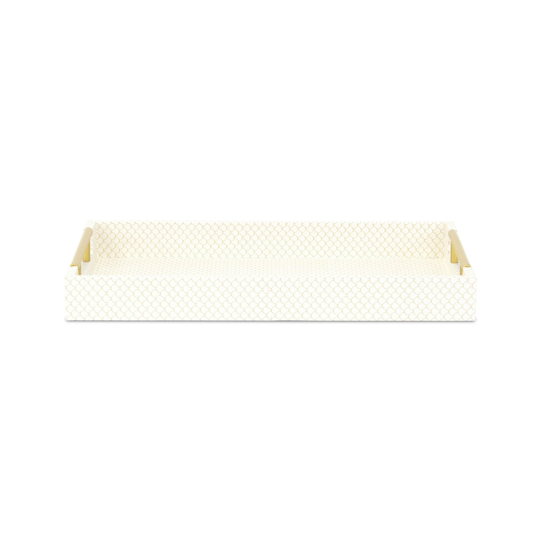 16" Ivory And Gold Geometric Print Handmade Serving Tray With Handles