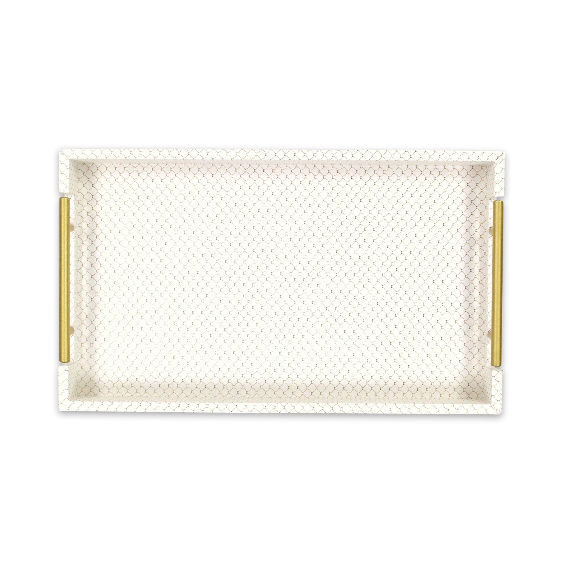 16" Ivory And Gold Geometric Print Handmade Serving Tray With Handles