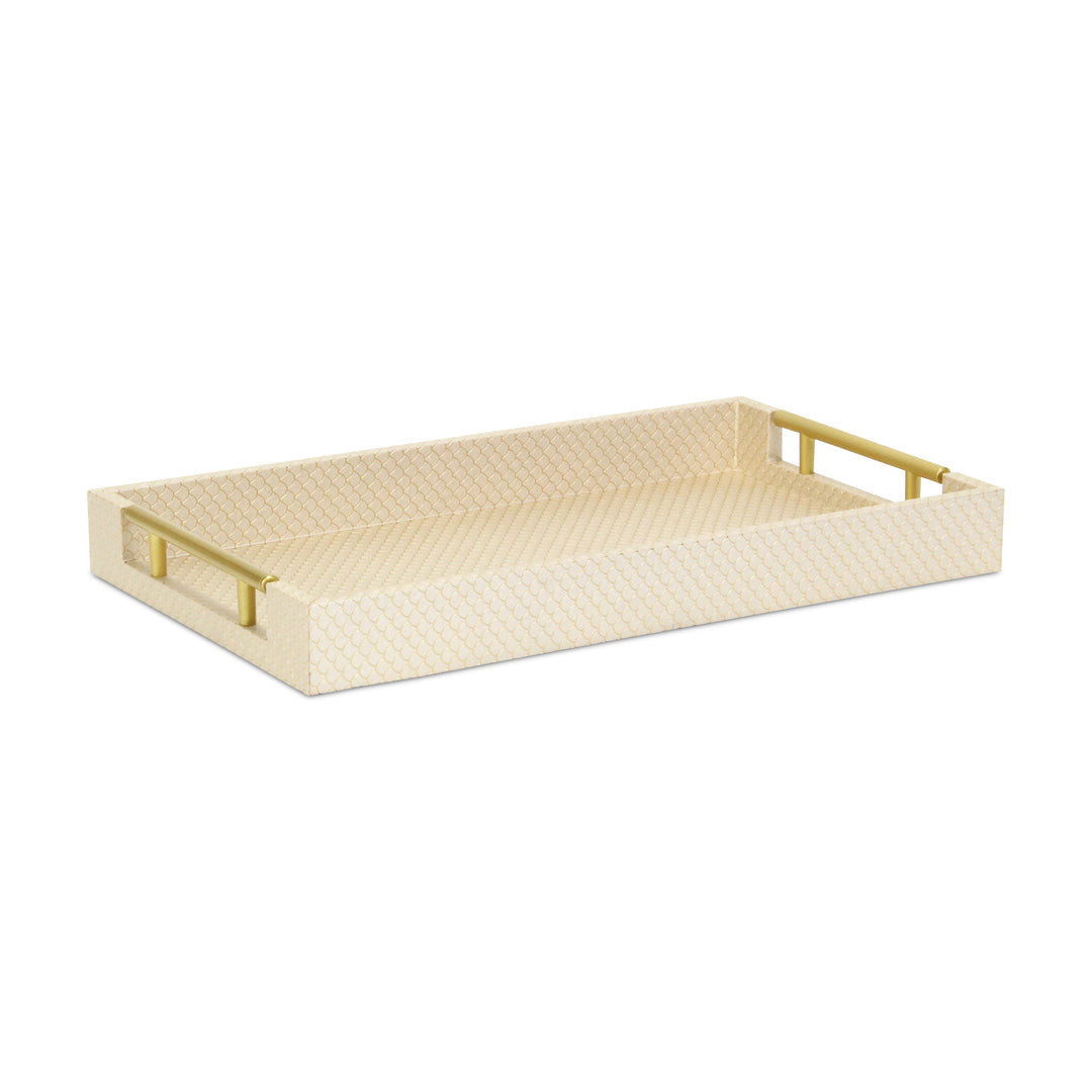 16" Champagne And Gold Geometric Print Handmade Serving Tray With Handles