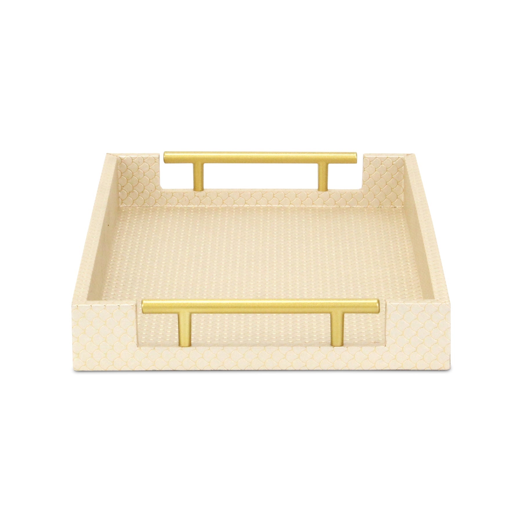 16" Champagne And Gold Geometric Print Handmade Serving Tray With Handles