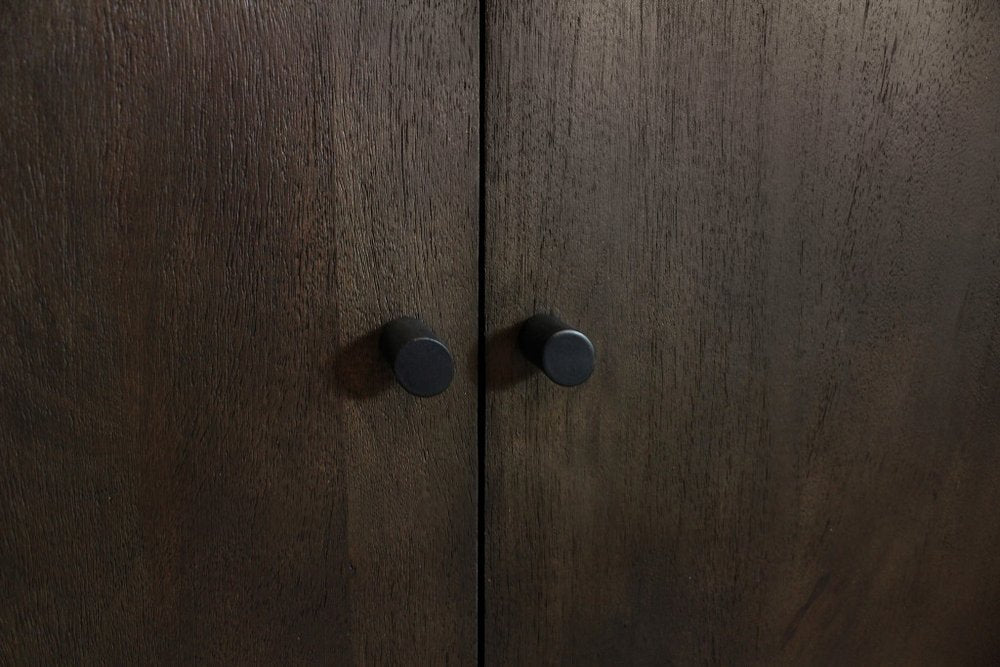 80" Dark Brown Distressed Solid Wood Sideboard Soft Close with Four Doors