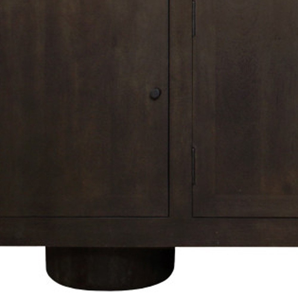 80" Dark Brown Distressed Solid Wood Sideboard Soft Close with Four Doors
