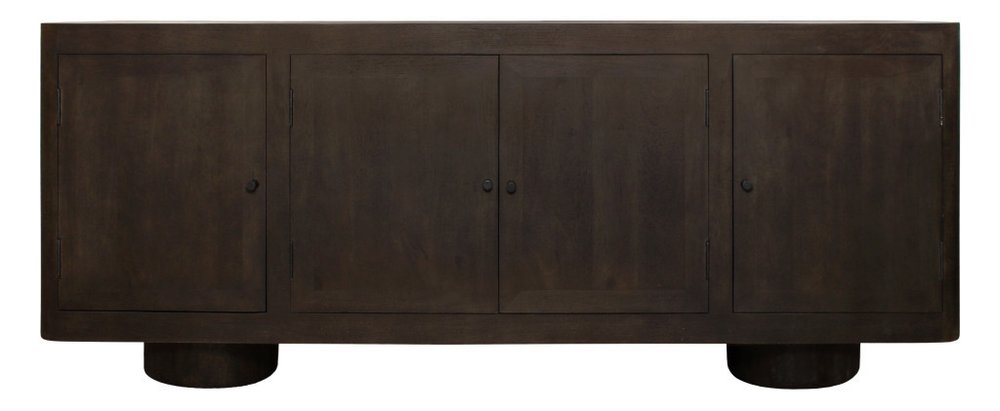 80" Dark Brown Distressed Solid Wood Sideboard Soft Close with Four Doors
