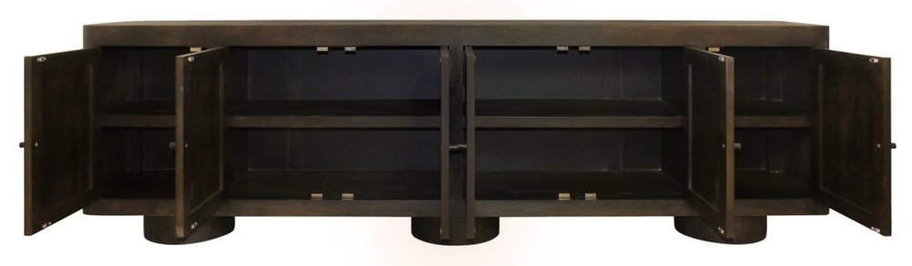 108" Dark Brown Distressed Solid Wood Sideboard Soft Close with Six Doors