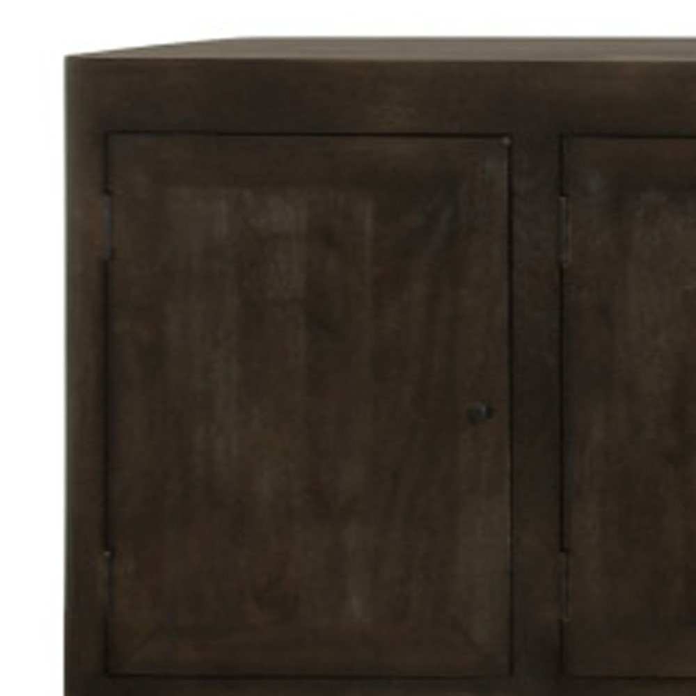 108" Dark Brown Distressed Solid Wood Sideboard Soft Close with Six Doors