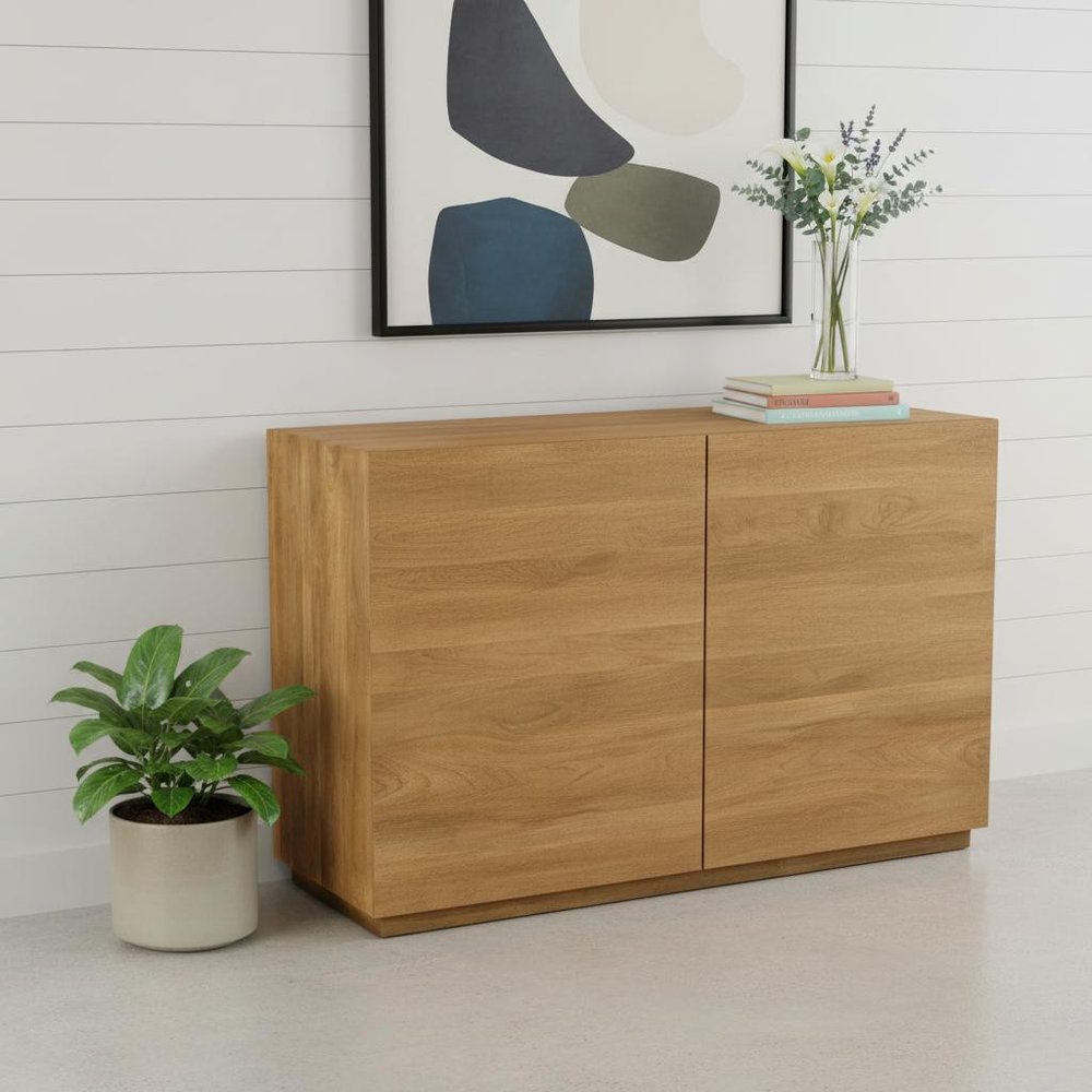 48" Tan Distressed Solid Wood Sideboard Soft Close with Two Doors