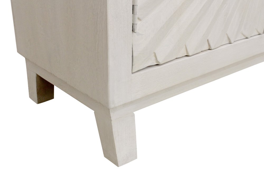 76" Ivory Distressed Solid Wood Carved Geometric Sideboard with Four Doors