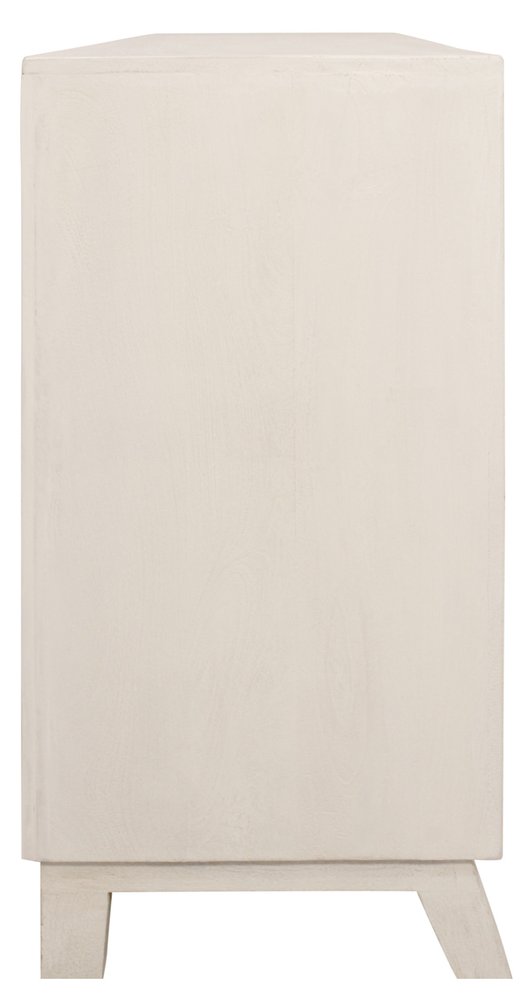76" Ivory Distressed Solid Wood Carved Geometric Sideboard with Four Doors
