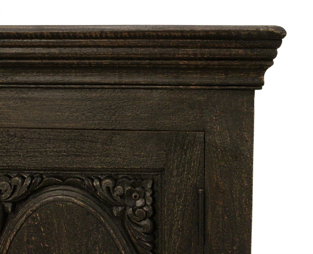 103" Black Distressed Solid Wood Carved Floral Sideboard with Six Doors