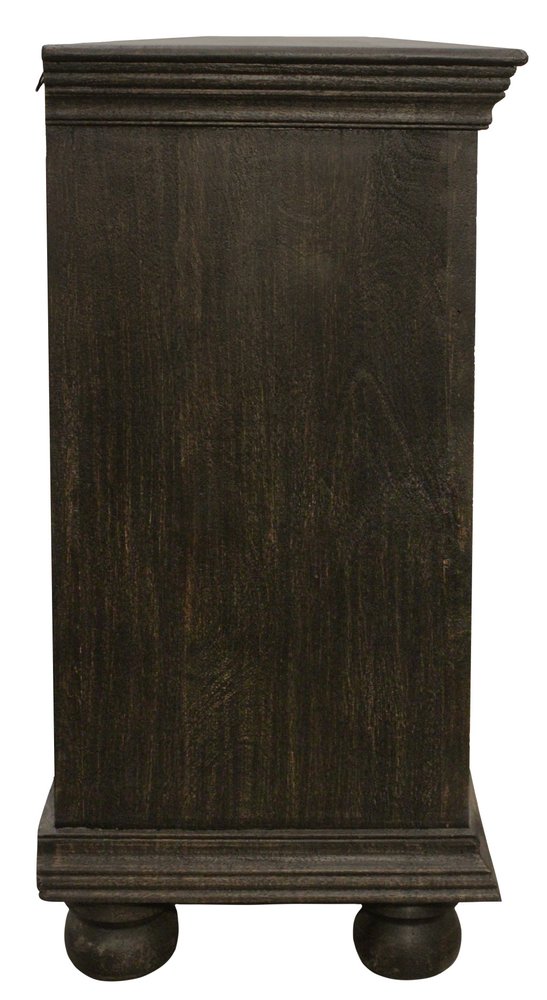 103" Black Distressed Solid Wood Carved Floral Sideboard with Six Doors