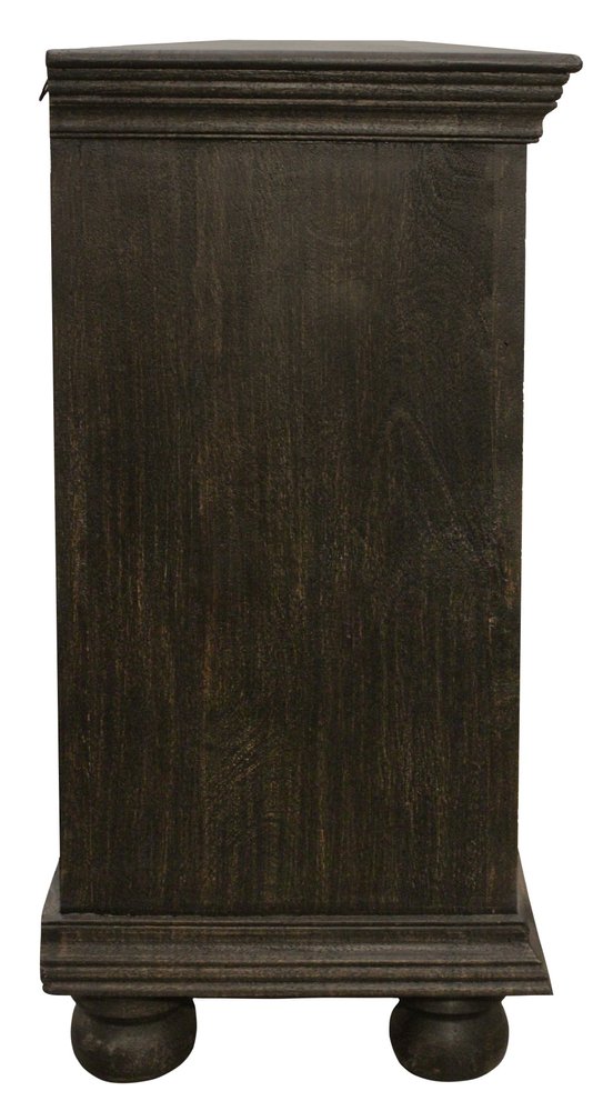 73" Black Distressed Solid Wood Carved Floral Sideboard with Four Doors